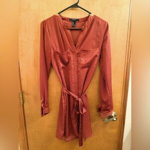 Forever 21 rust colored silky shirt dress size small